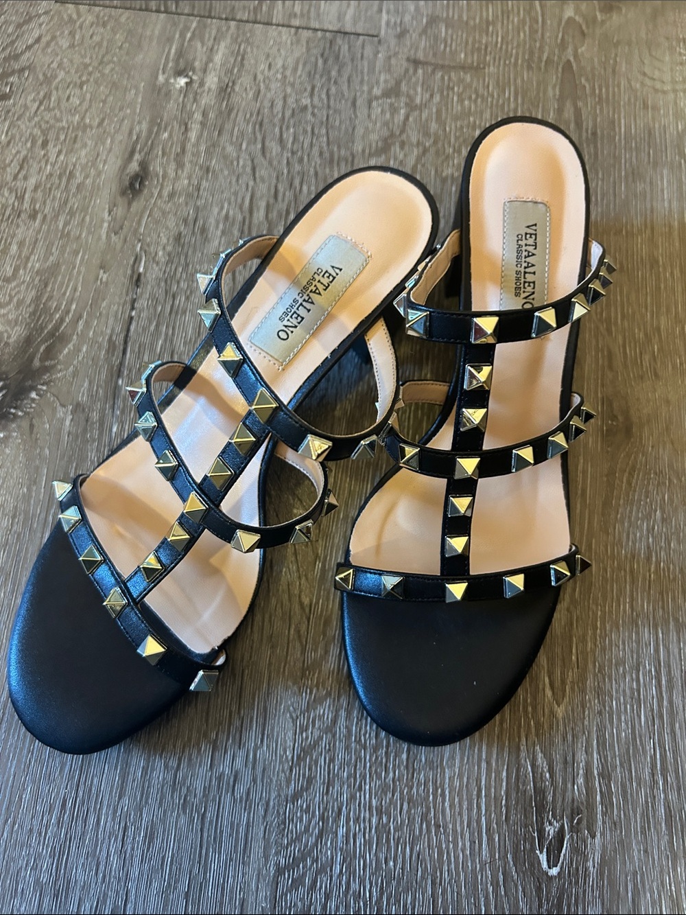 Black Studded Strappy Slide Sandals